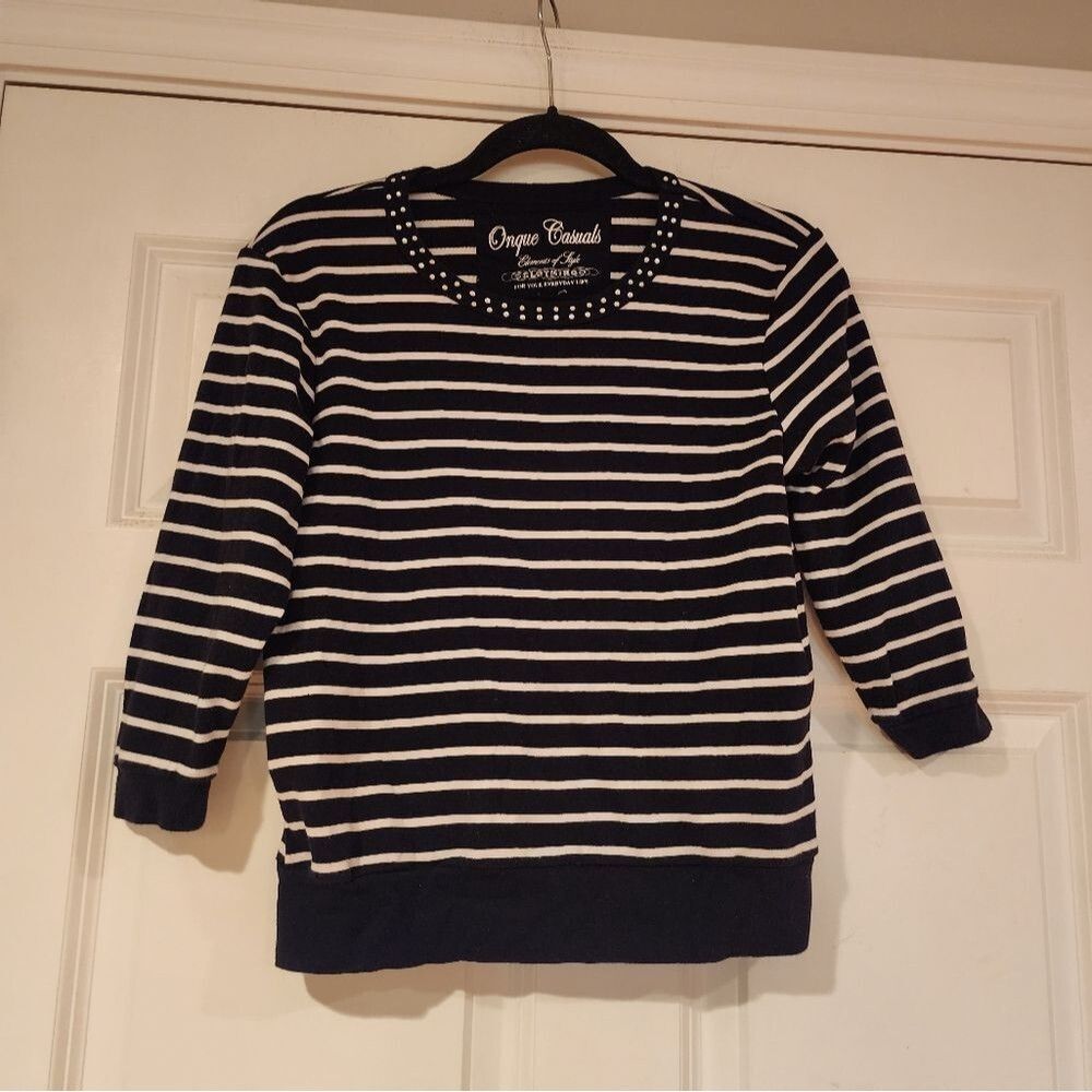 Onque Casuals black and white striped gem detail top S